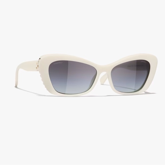 brand new channel CAT EYE SUNGLASSES Acetate & Glass Pearls White - Picture 1 of 5